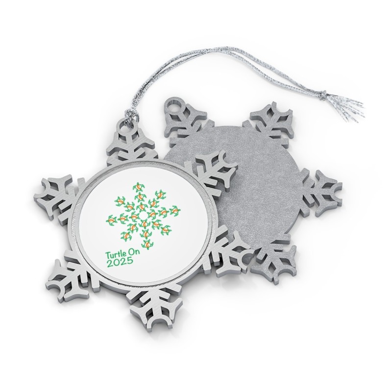 Pewter Snowflake Ornament -  2025 LTD - Orange Ribbon