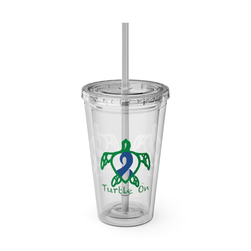 Turtle On - Blue - Sunsplash Tumbler with Straw, 16oz