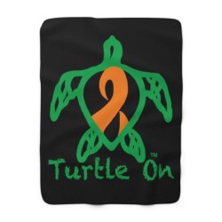 Turtle On - Orange - Sherpa Fleece Blanket Blue