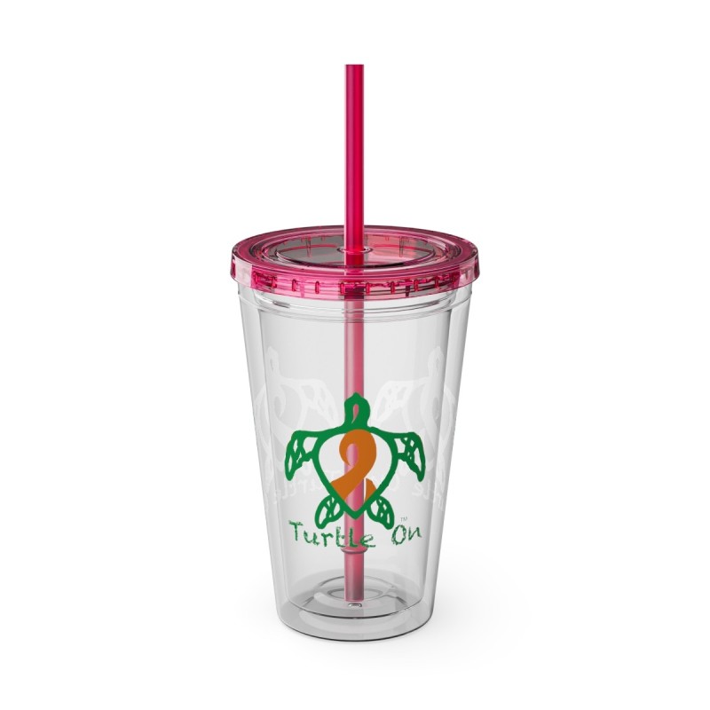 Turtle On - Orange - Sunsplash Tumbler with Straw, 16oz