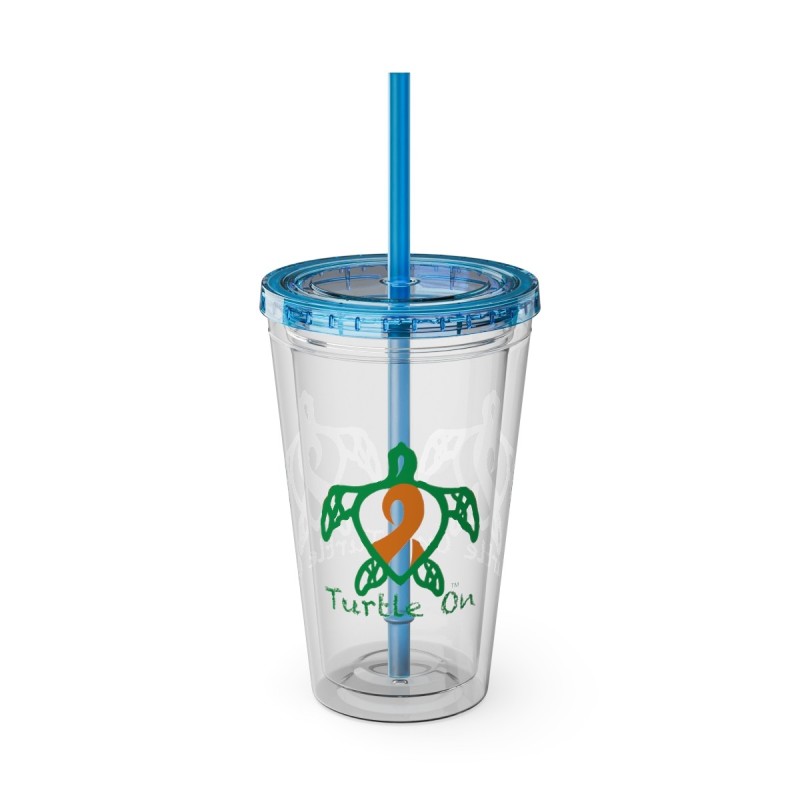 Turtle On - Orange - Sunsplash Tumbler with Straw, 16oz