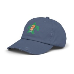 Turtle Rhythm - Orange - Unisex Distressed Cap