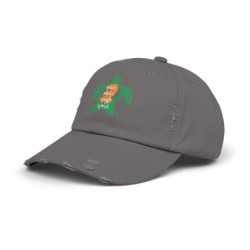 Turtle Rhythm - Orange - Unisex Distressed Cap