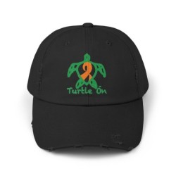 Turtle On - Orange - Unisex Distressed Cap