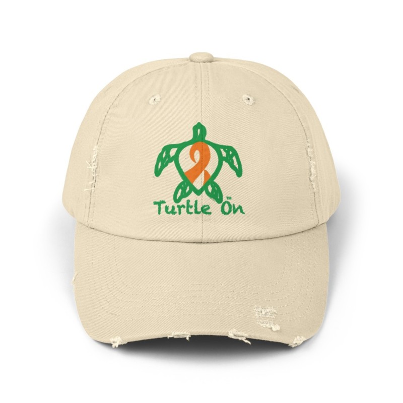 Turtle On - Orange - Unisex Distressed Cap