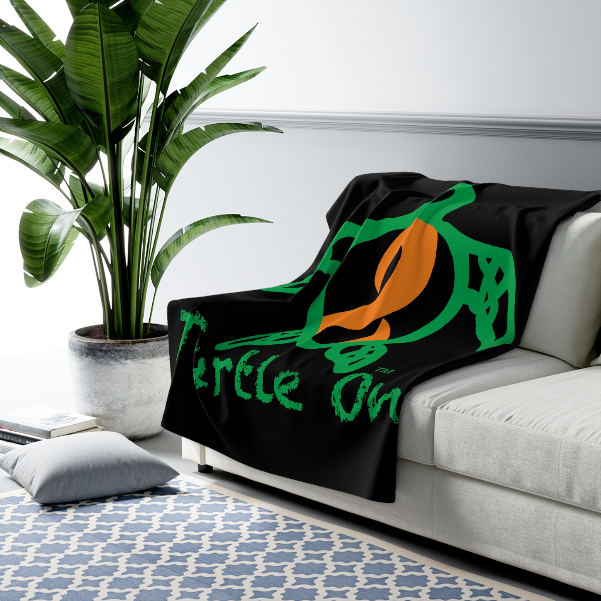 Turtle On - Orange - Sherpa Fleece Blanket - Image 3