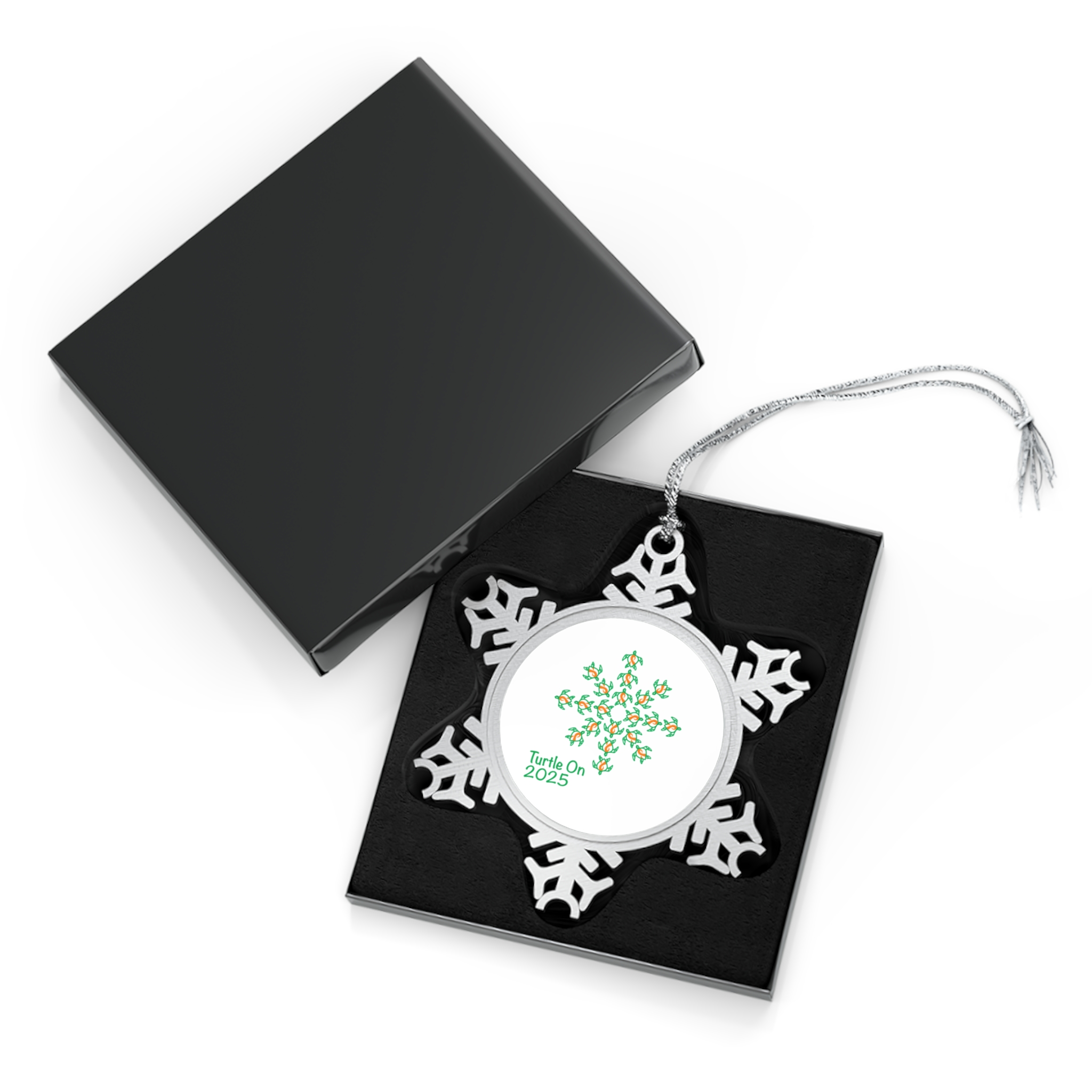 Pewter Snowflake Ornament - 2025 LTD - Orange Ribbon - Image 2